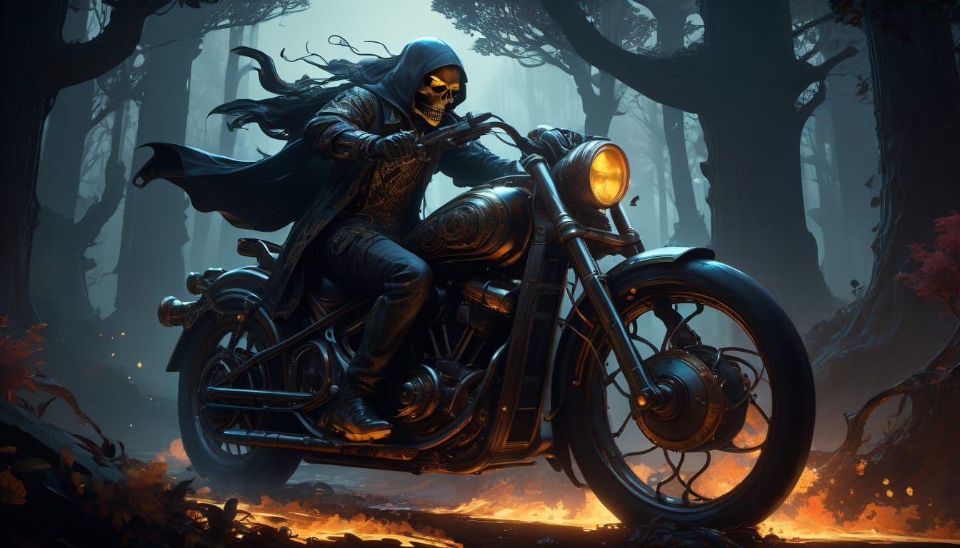 Ghostrider in Dark Fantasy Motorcycle Scene