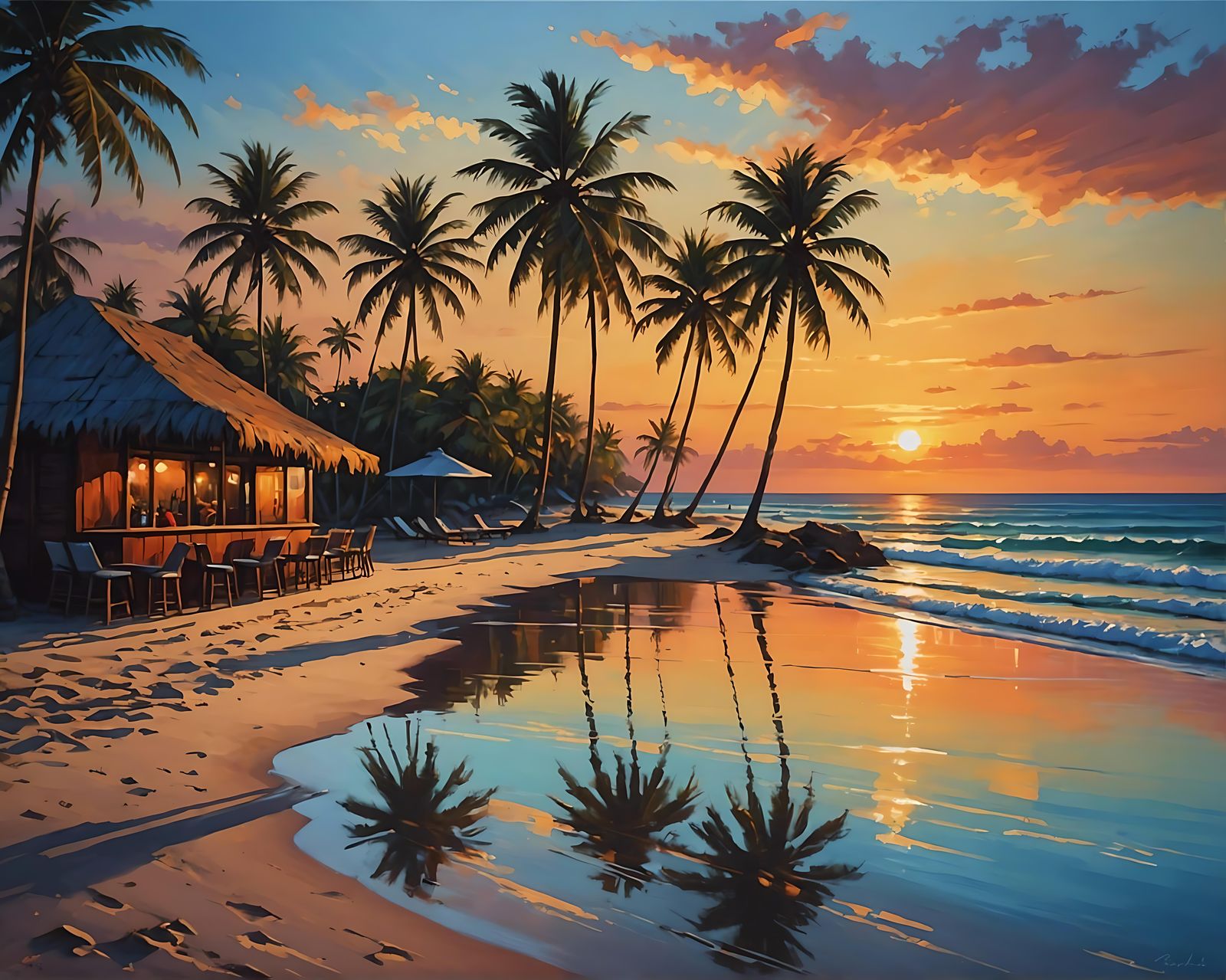Tropical Beach Sunset With Beachside Bar