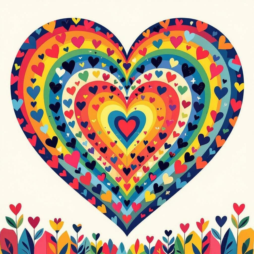 Rainbow Heart Filled with Smaller Hearts