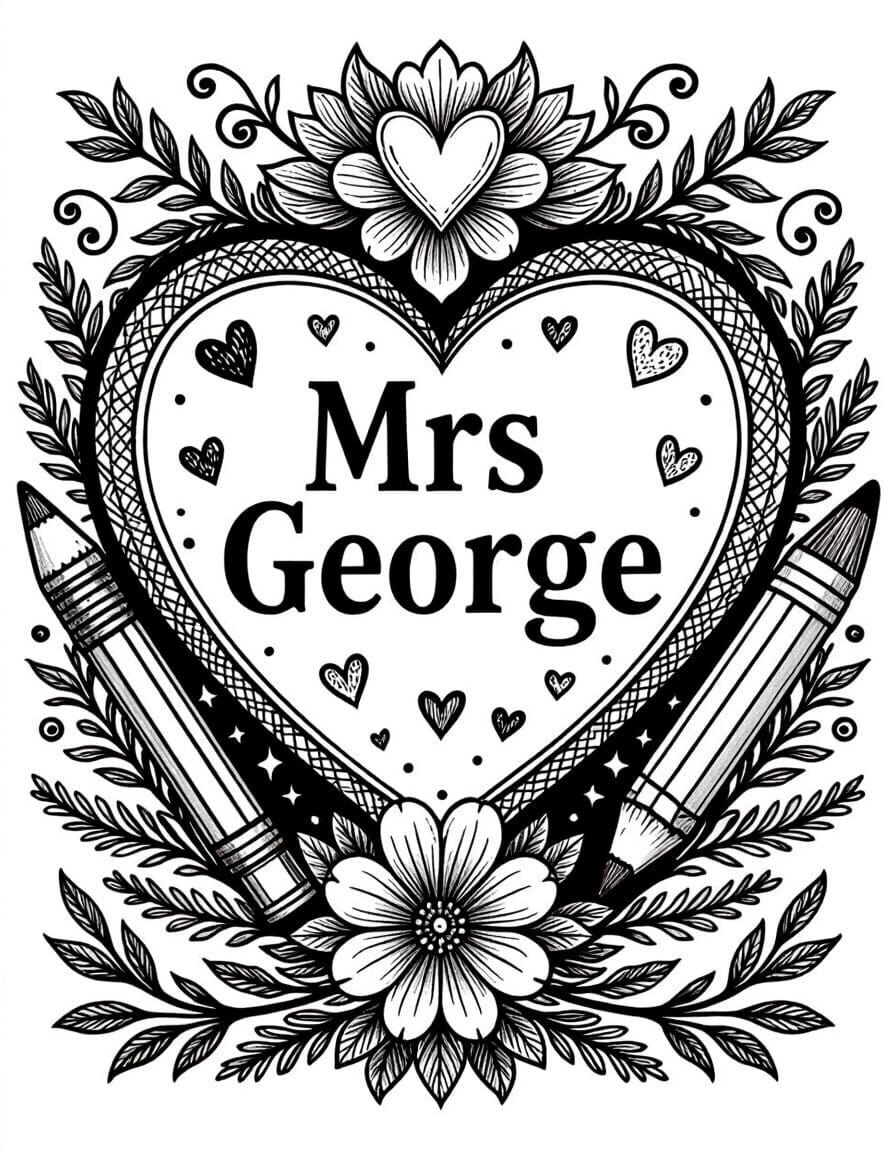 Mindfulness Coloring Page with Flowers, Hearts, and School S...