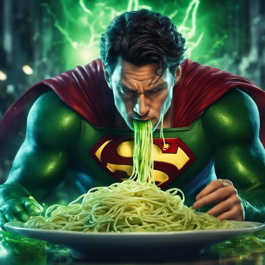 Superman eating cryptonite spaghetti