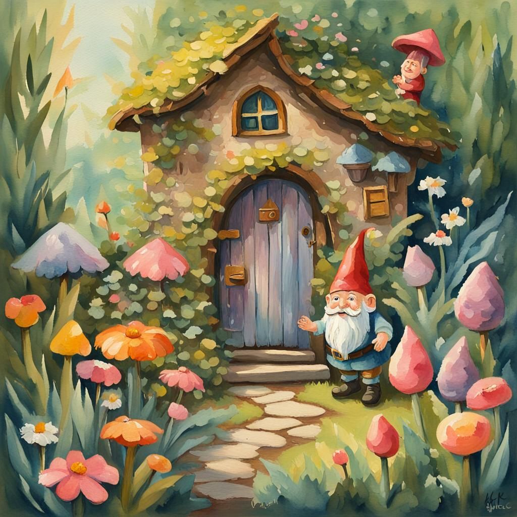 Enchanting Fairy in Garden, Gouache Watercolor Style