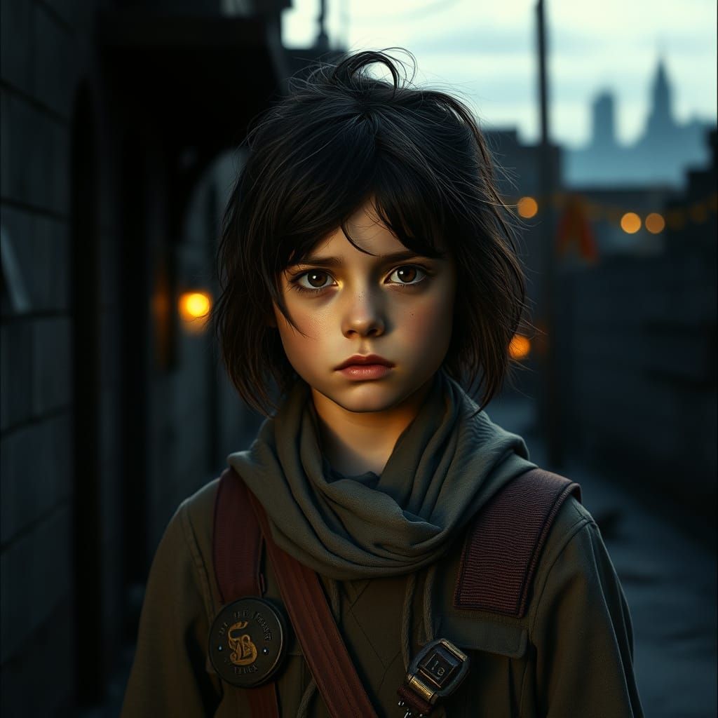 Young Girl's Determined Stance in a Ruined Cityscape