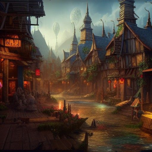 Fantastical Village Concept Art in Deep Color