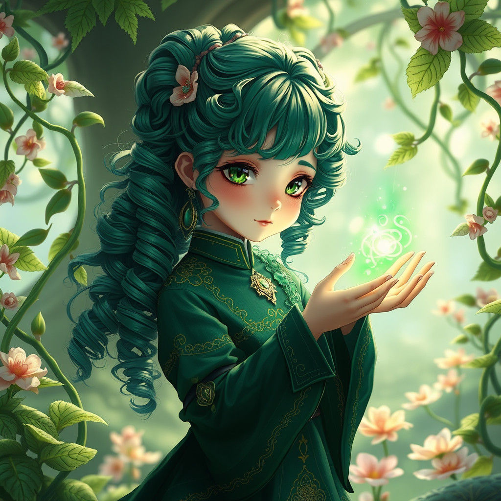 Anime Girl Earth Elemental in Lush Forest