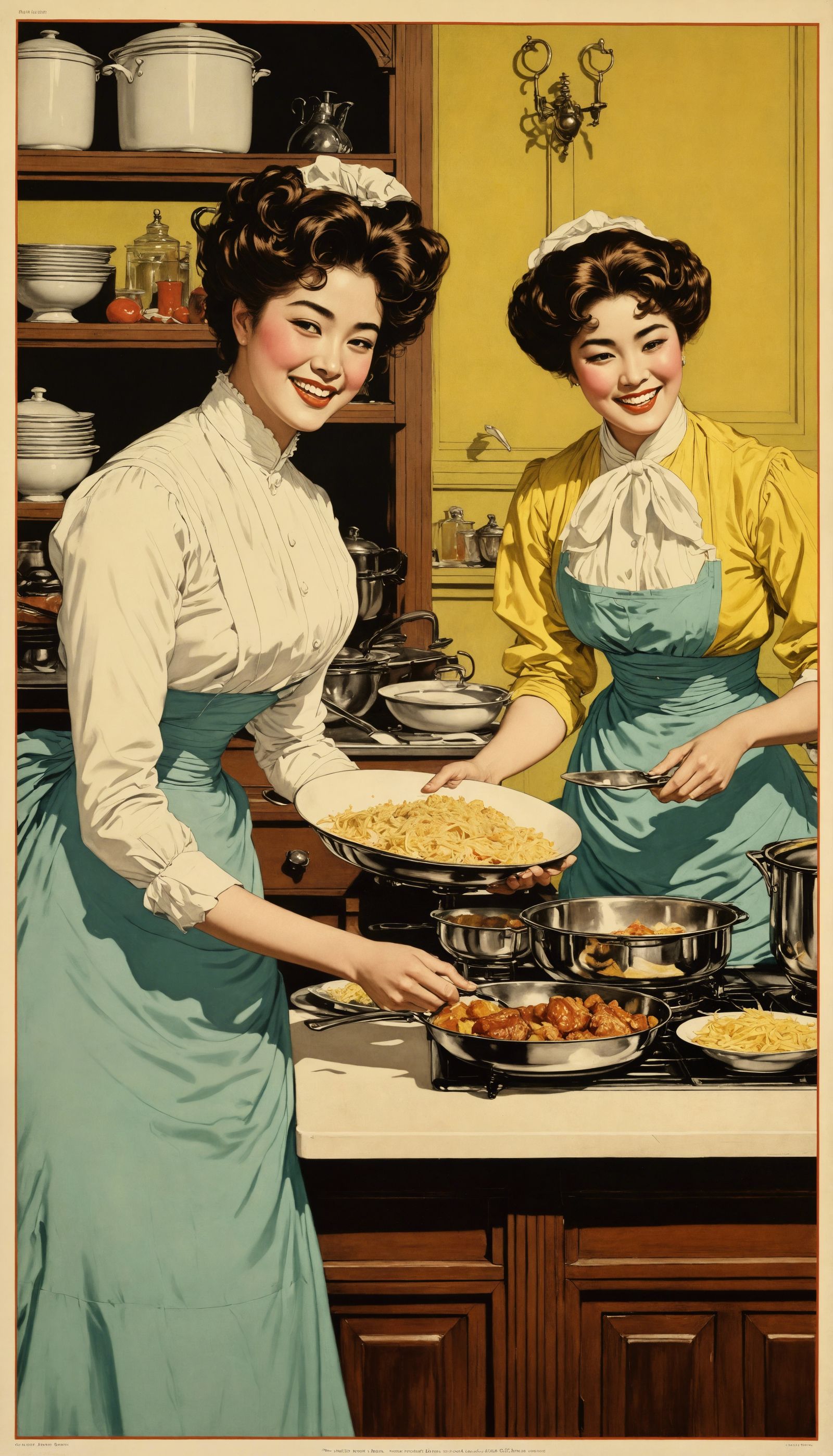 art by Charles Dana Gibson of Gibson Girls, two Gibson Girls...