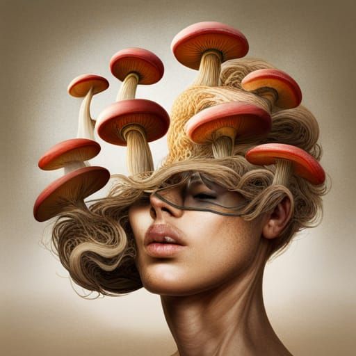 Magic Mushrooms in Dissected Brain: Surreal Art