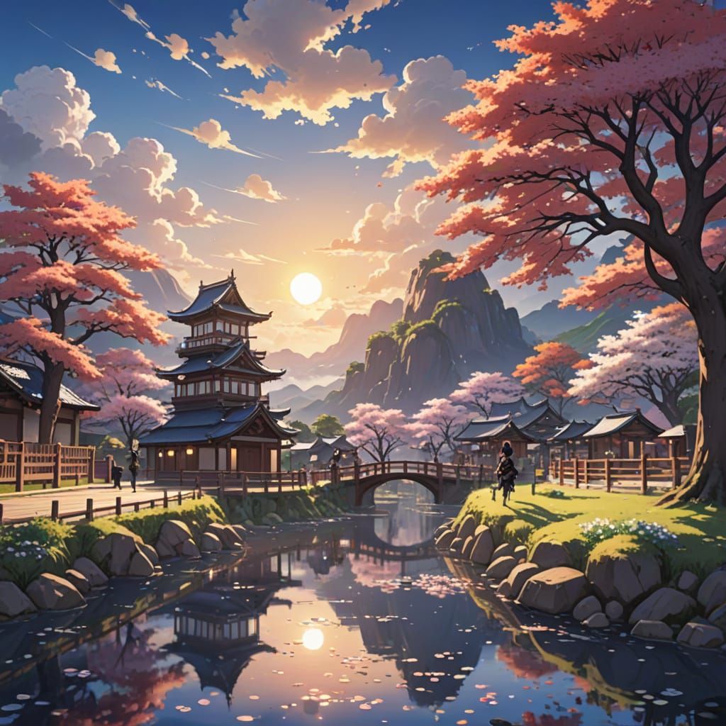 Vibrant Anime Landscape Expressing Love and Happiness