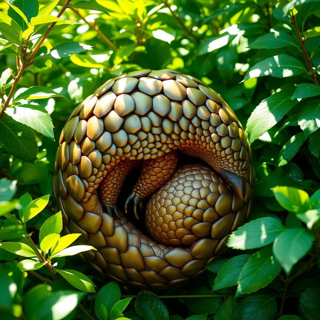 Pangolin in Defensive Curl, Vibrant Detailed Art