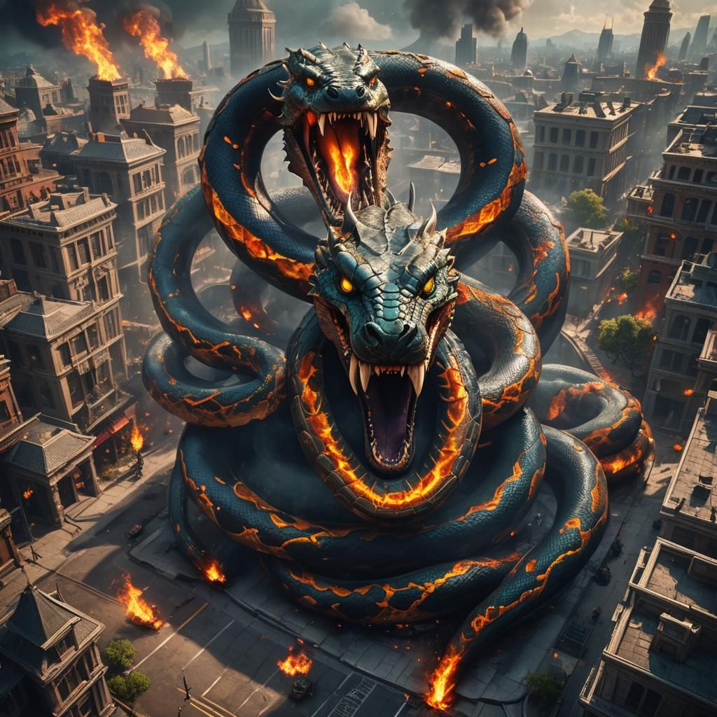 Fiery Serpent Destroys New York in Fantasy Art