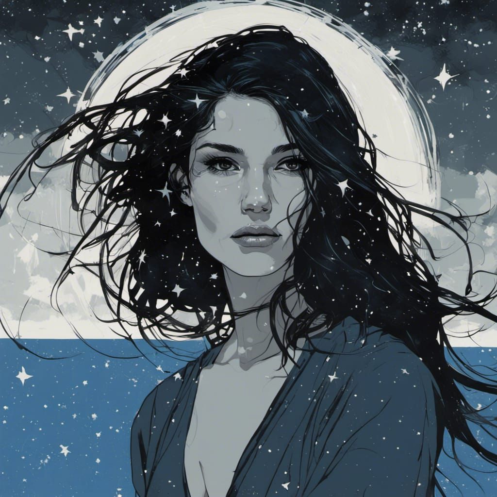 Brunette in Starry Sky: Ethnic Grunge Style