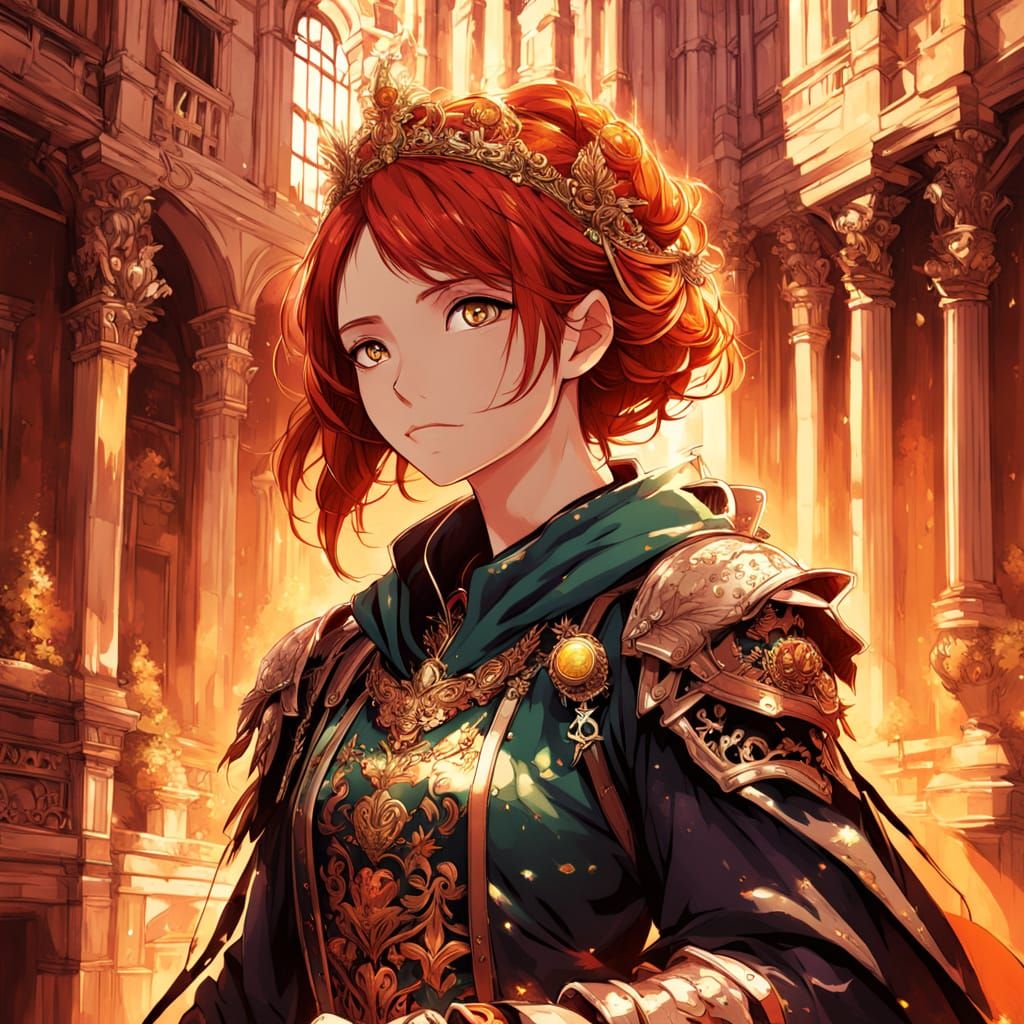 Golden Knightess in Renaissance Palace Doorway