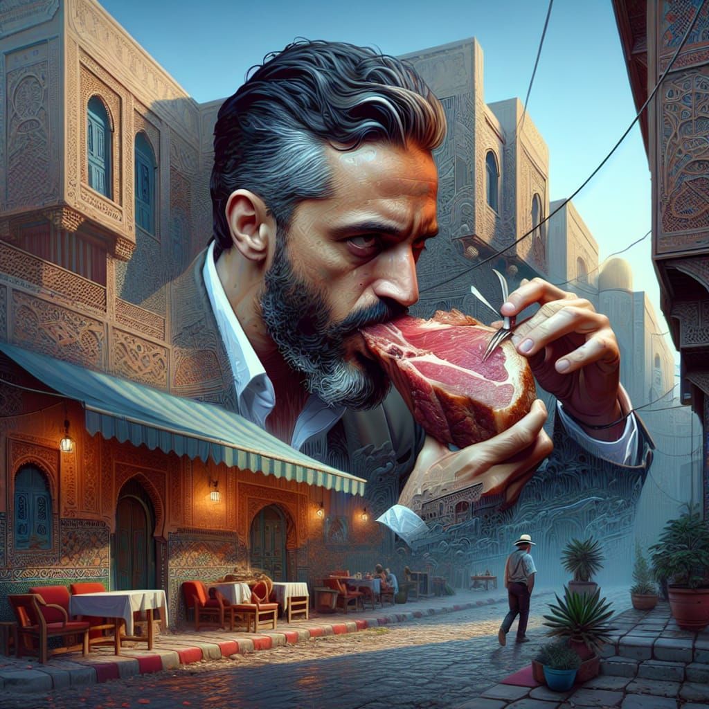 Moroccan Actor Enjoys Meat in Café Street: Fantasy Concept A...