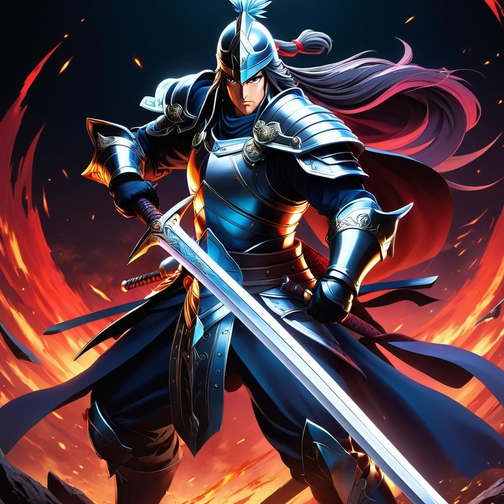 Epic Warrior with Legendary Sword in Anime Style