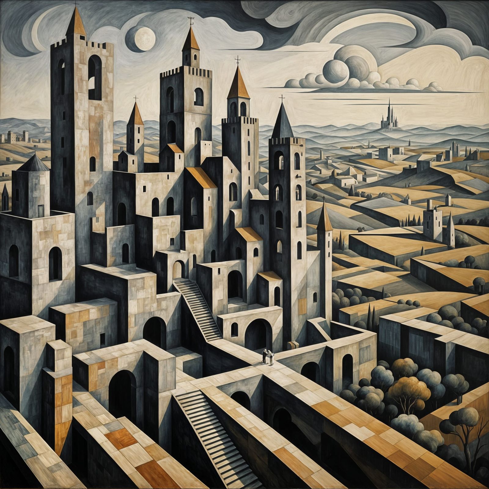 Desolate Cubist Landscape in Earth Tones