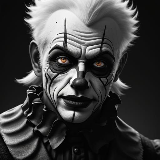 Monochrome Animatronic Clown Portrait