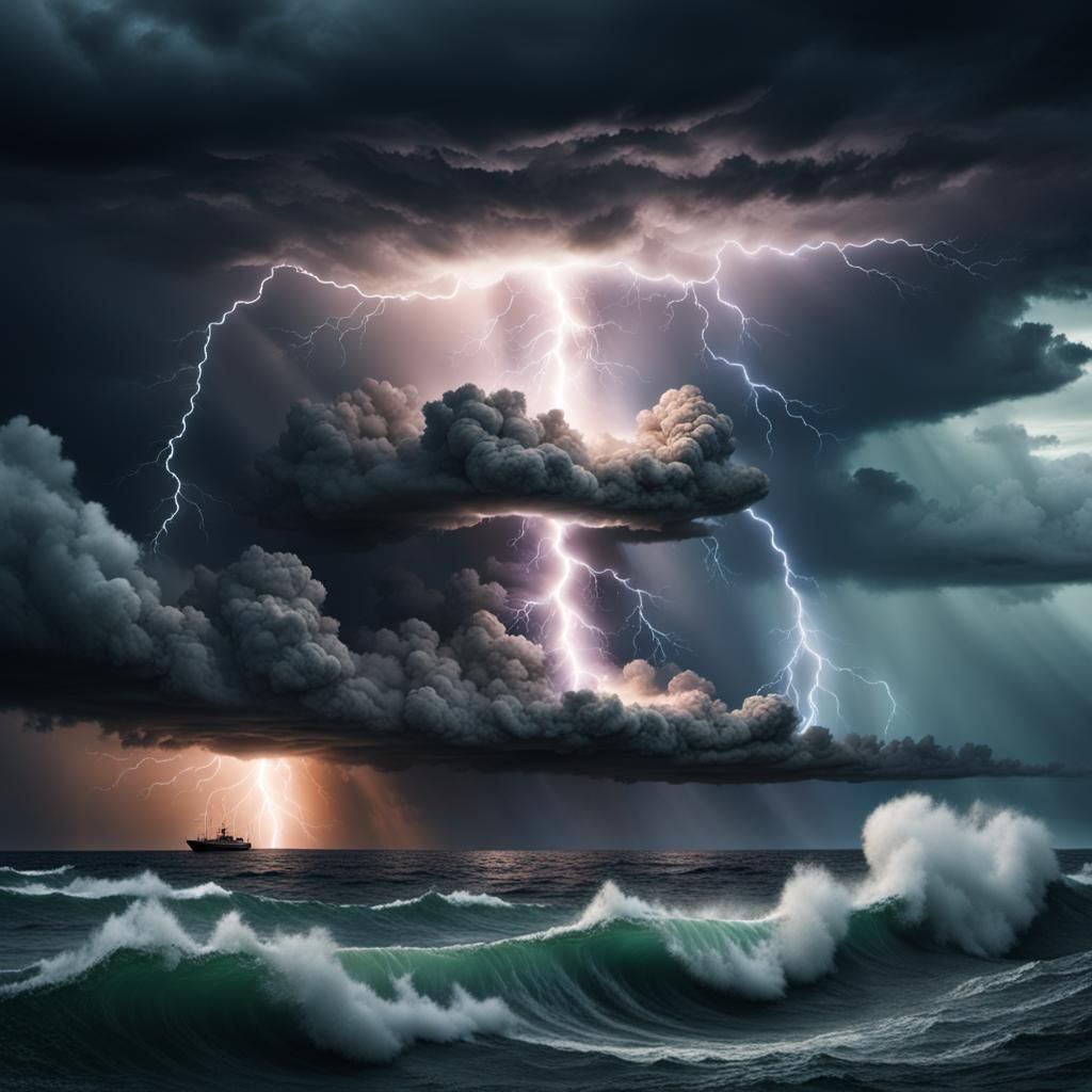 Lightning Illuminates Tornado Over Stormy Sea