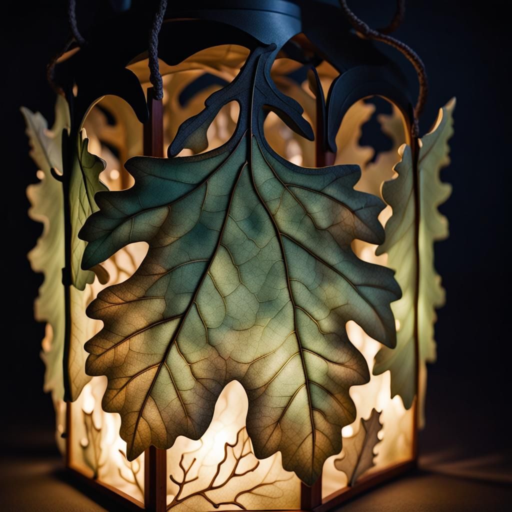 Glowing Oak Leaf Lantern in Moonlight