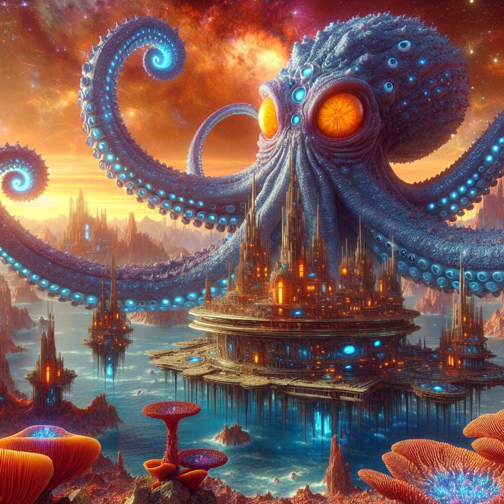 Glowing Octopus Invades Cosmic City