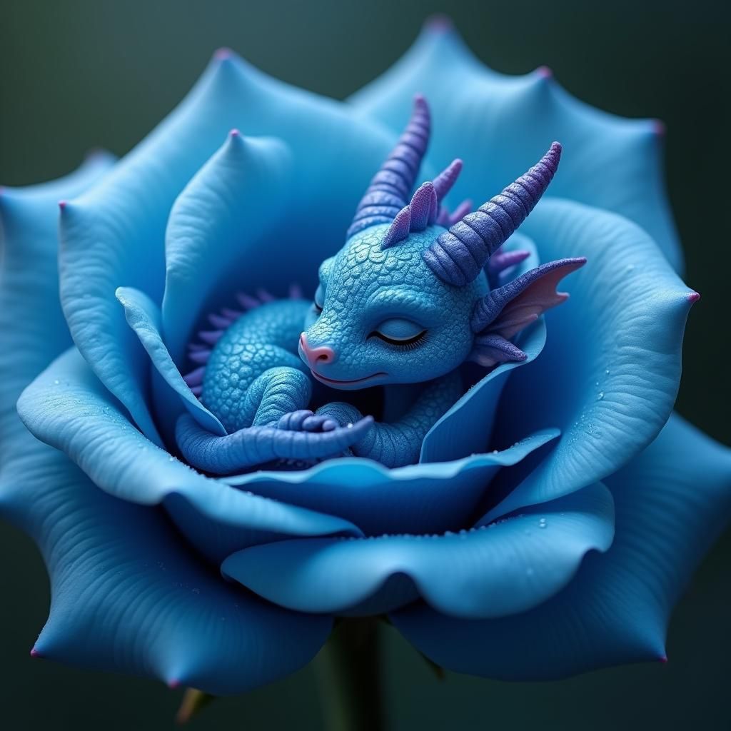 Sleeping Blue Dragon in Rose, Macro Detailed