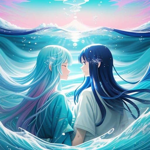 Dreamlike Anime Sisters Hug Ethereal Icicles