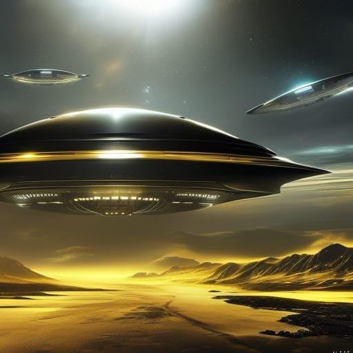 Golden Sci-Fi UFO in Spacecore Style