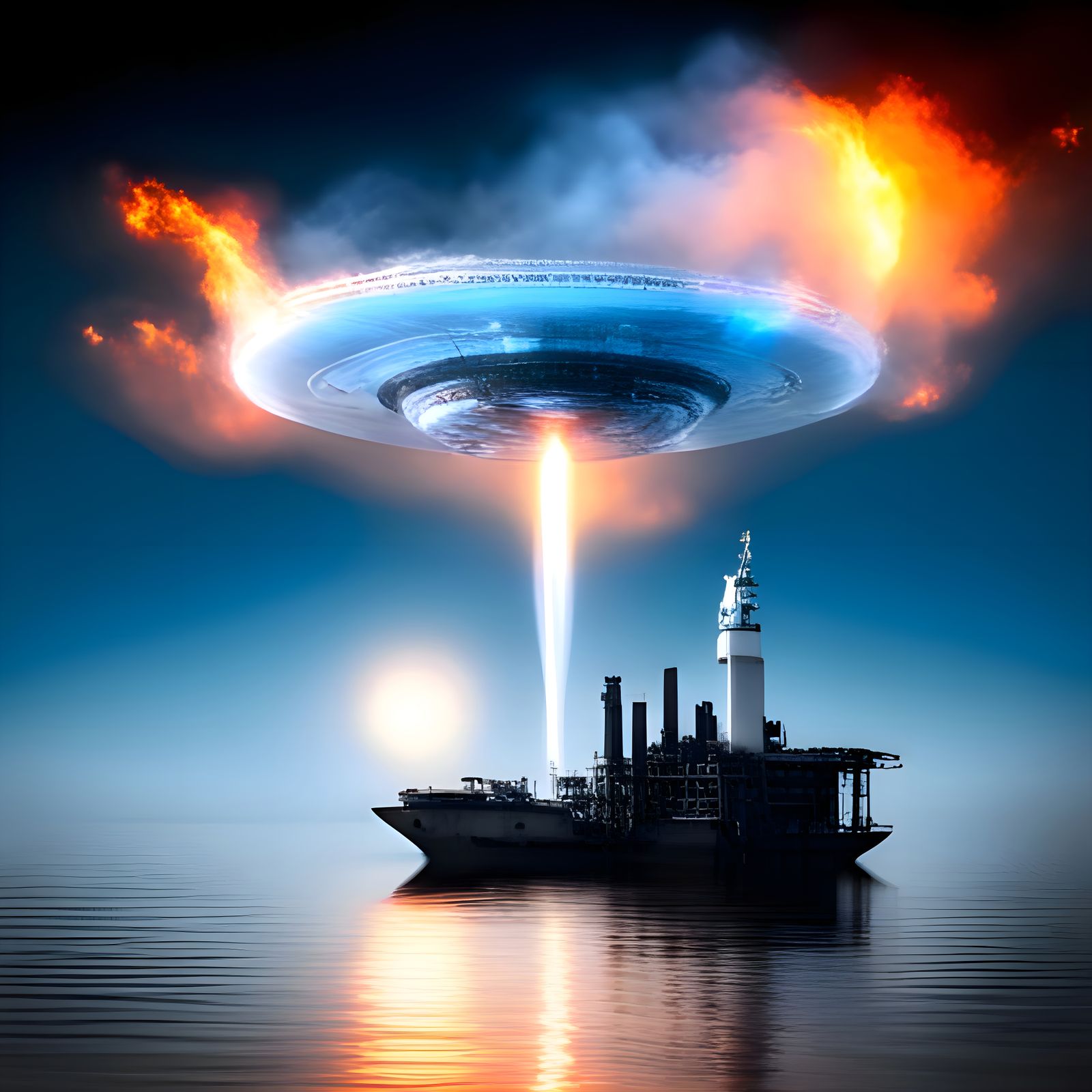 UFO Crash Landing into Ocean at Night