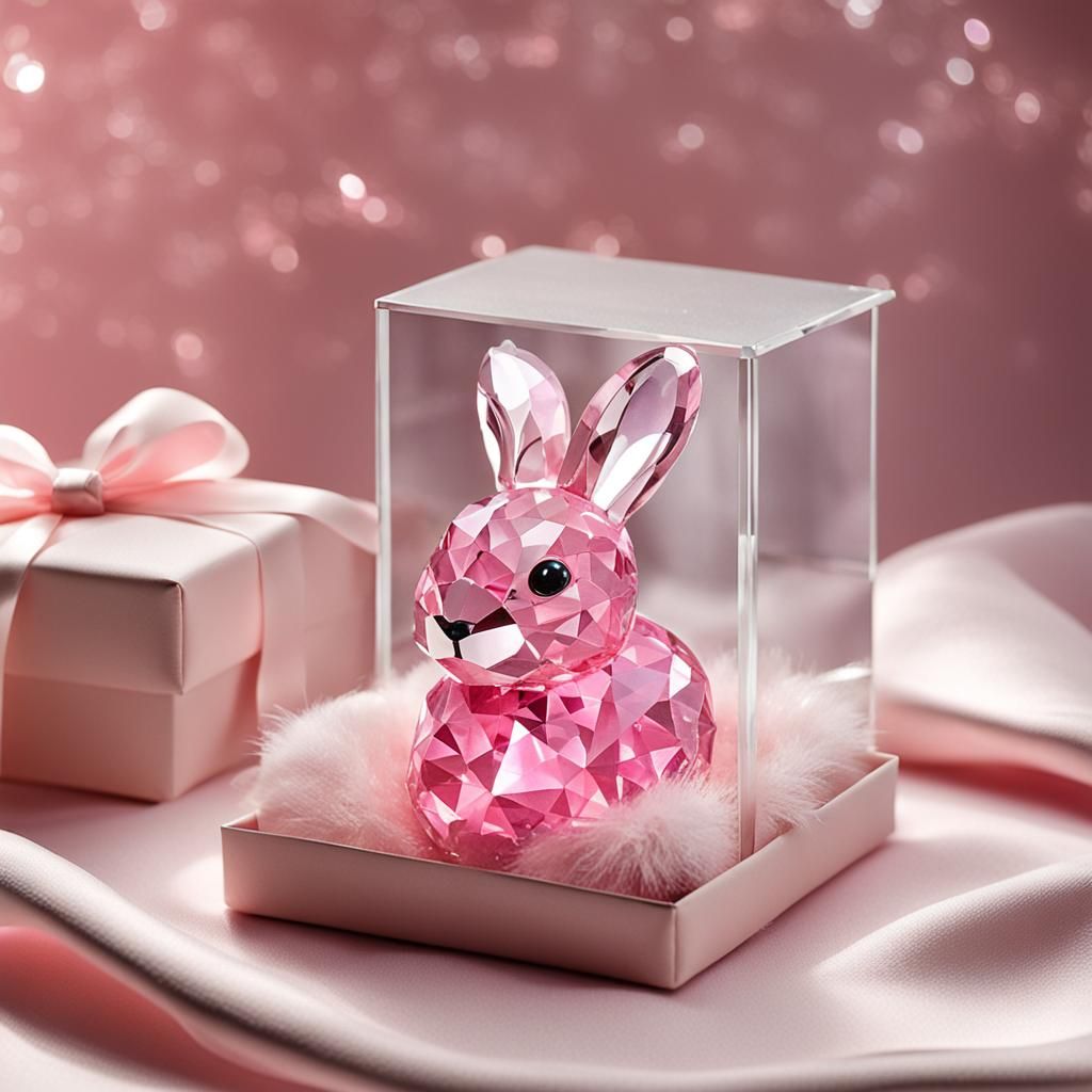 Pink Crystal Bunny in Silk Lined Box