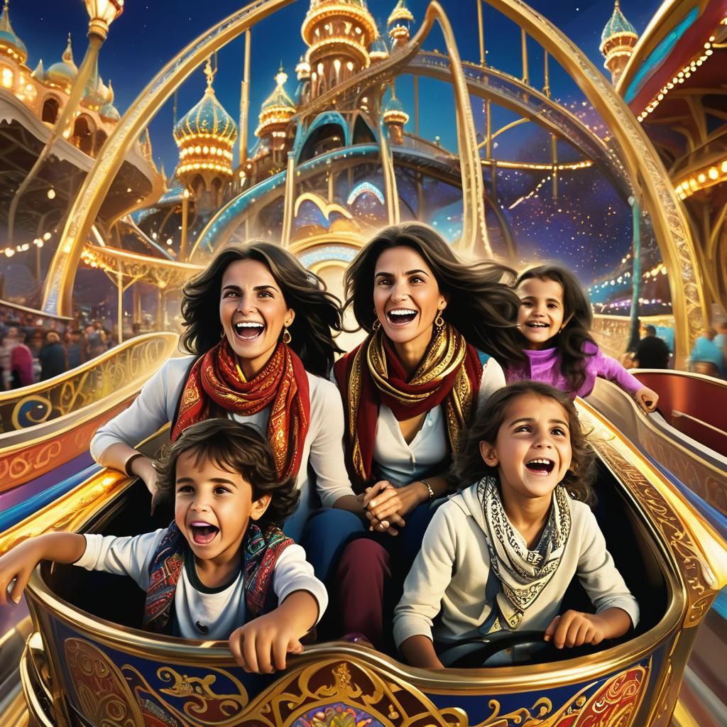 Amusement Park Roller Coaster Ride in Dreamlike Style