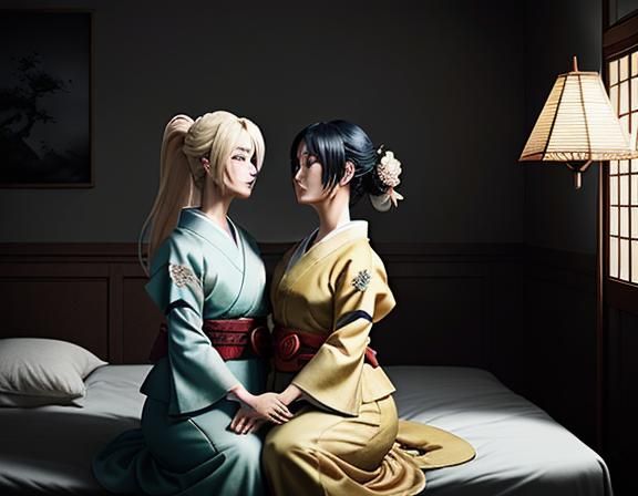 Female Kitsune Embrace in Manga-Inspired 3D Render