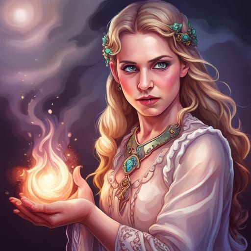 Coloring Page: Peasant Girl Warlock Casting Spell