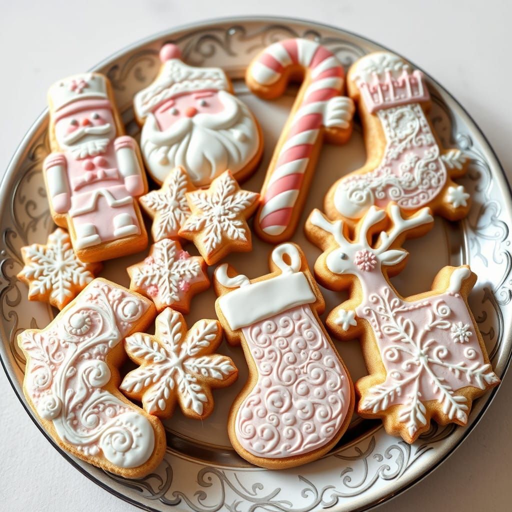 Intricate Christmas Cookies in Whimsical Shapes and Pastel P...