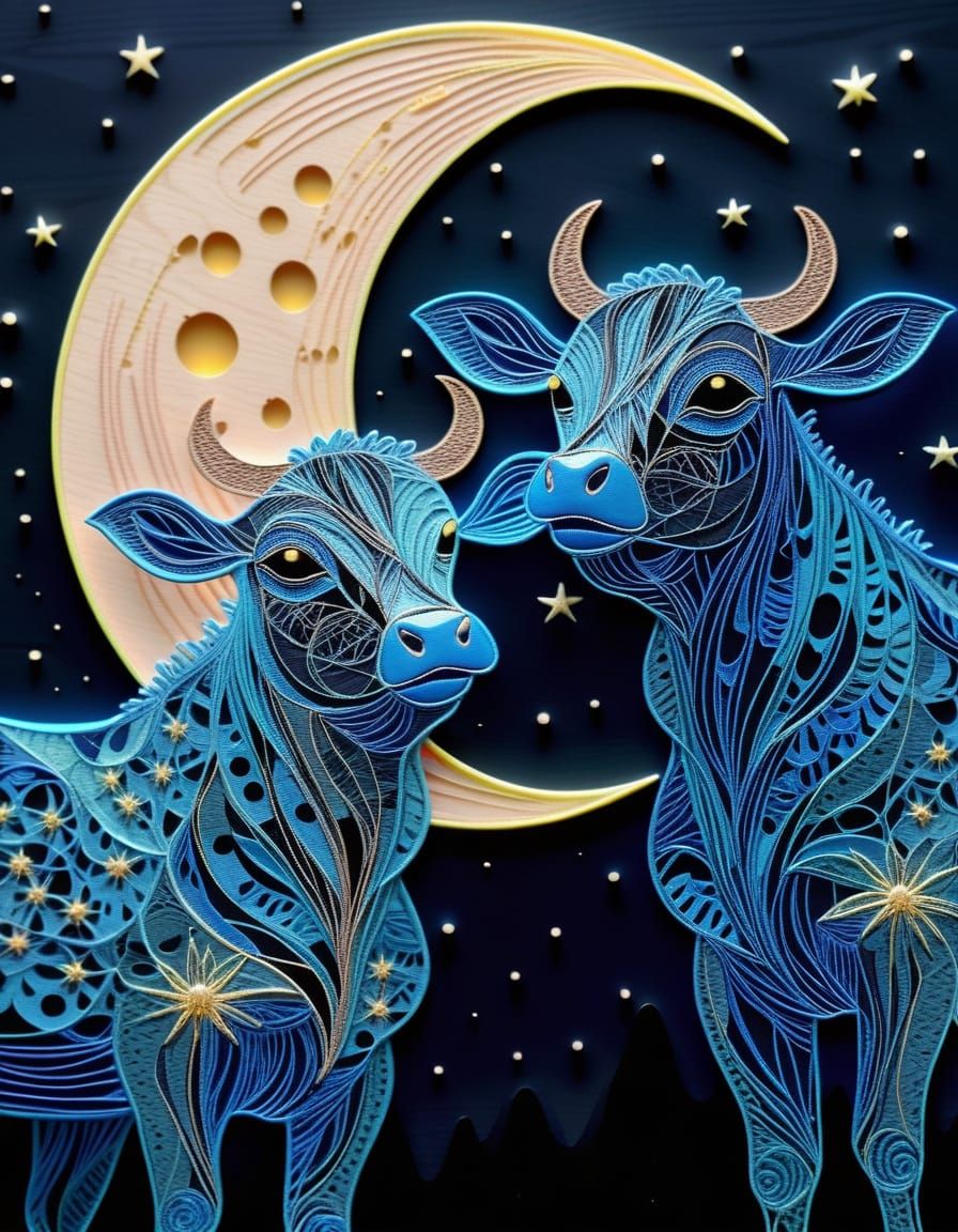 Shy Gum Monster Mooncalves Backlit by a Blue Moon