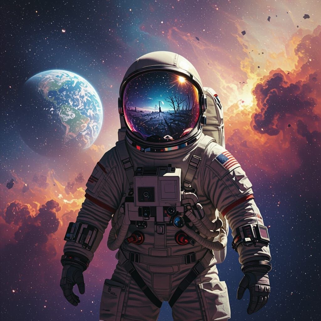 Astronaut Adrift Among Nebula Clouds in Sci-Fi Style