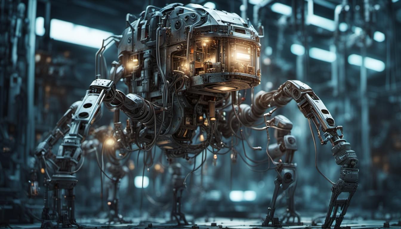 Biomechanical Construct in Abandoned Lab, Hyper-Realistic Di...