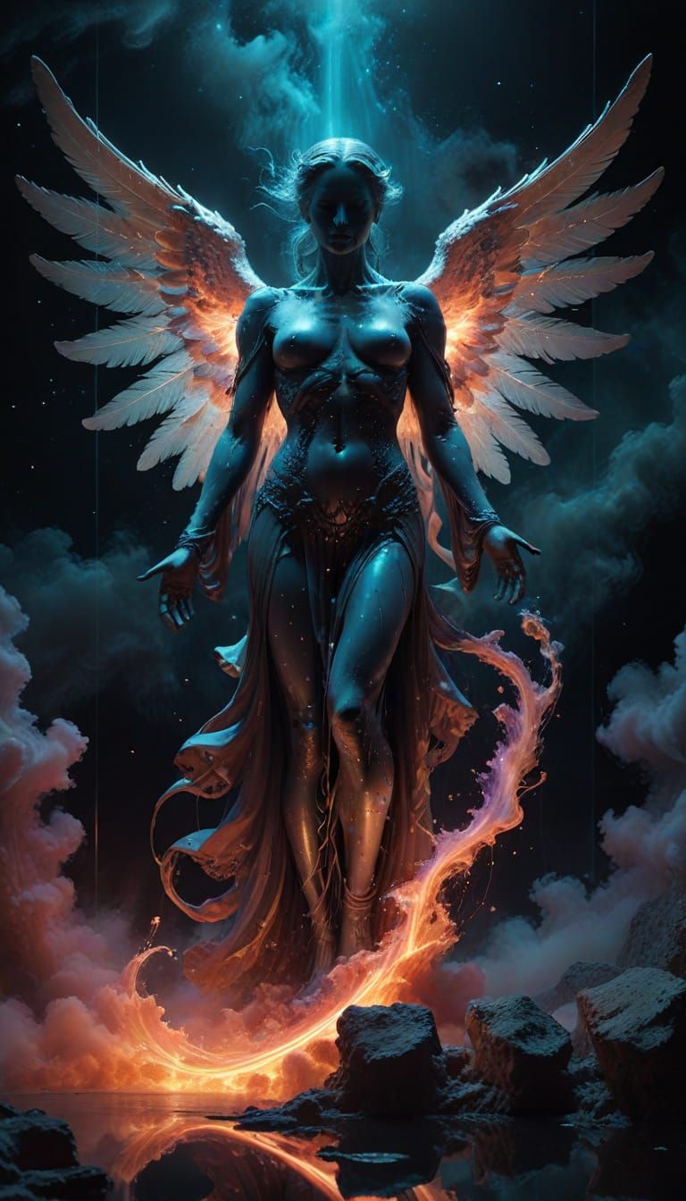 Angel of Death at Cosmic Threshold in Surrealistic Masterpie...