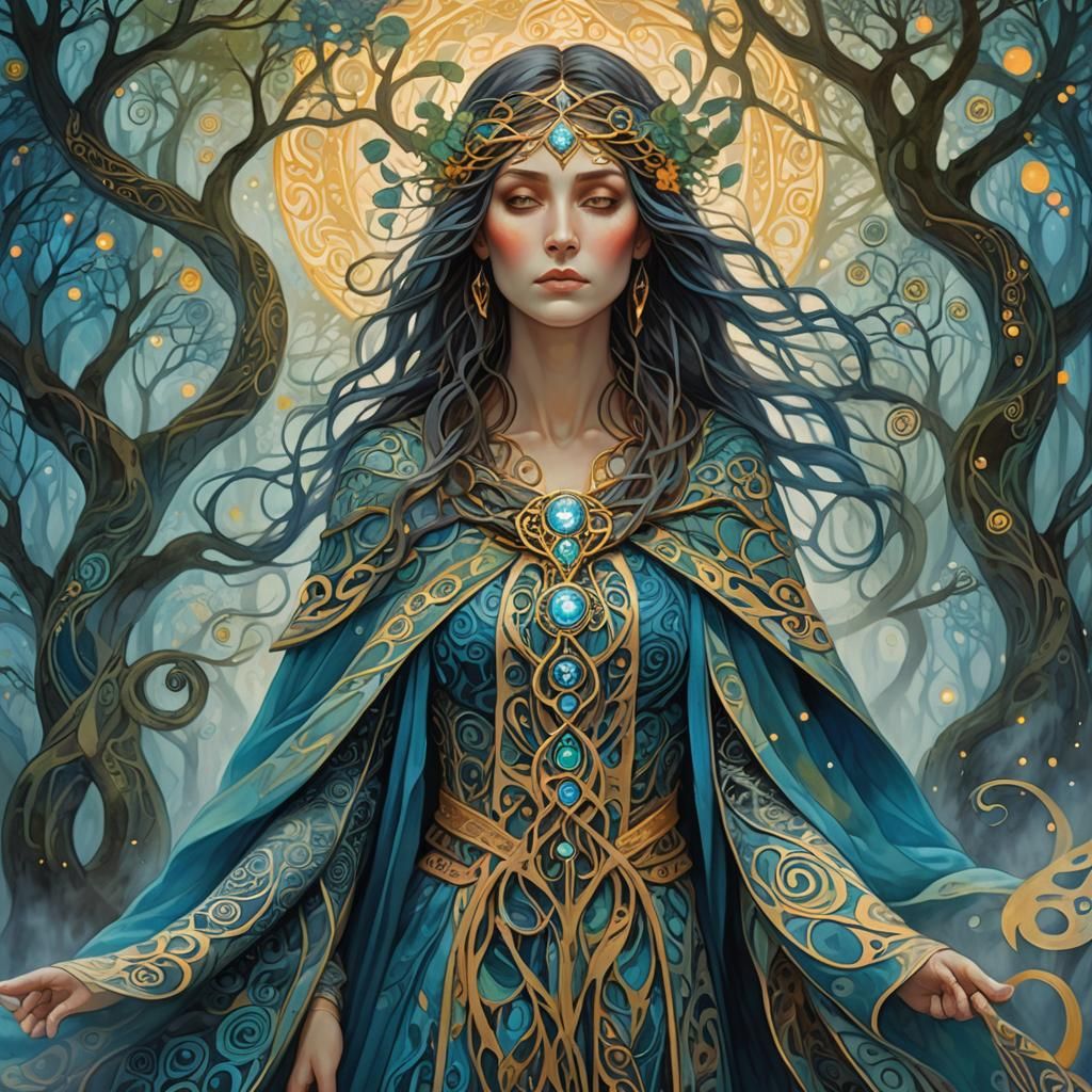 Mystical Celtic Druidess in Abstract Expressionism Style