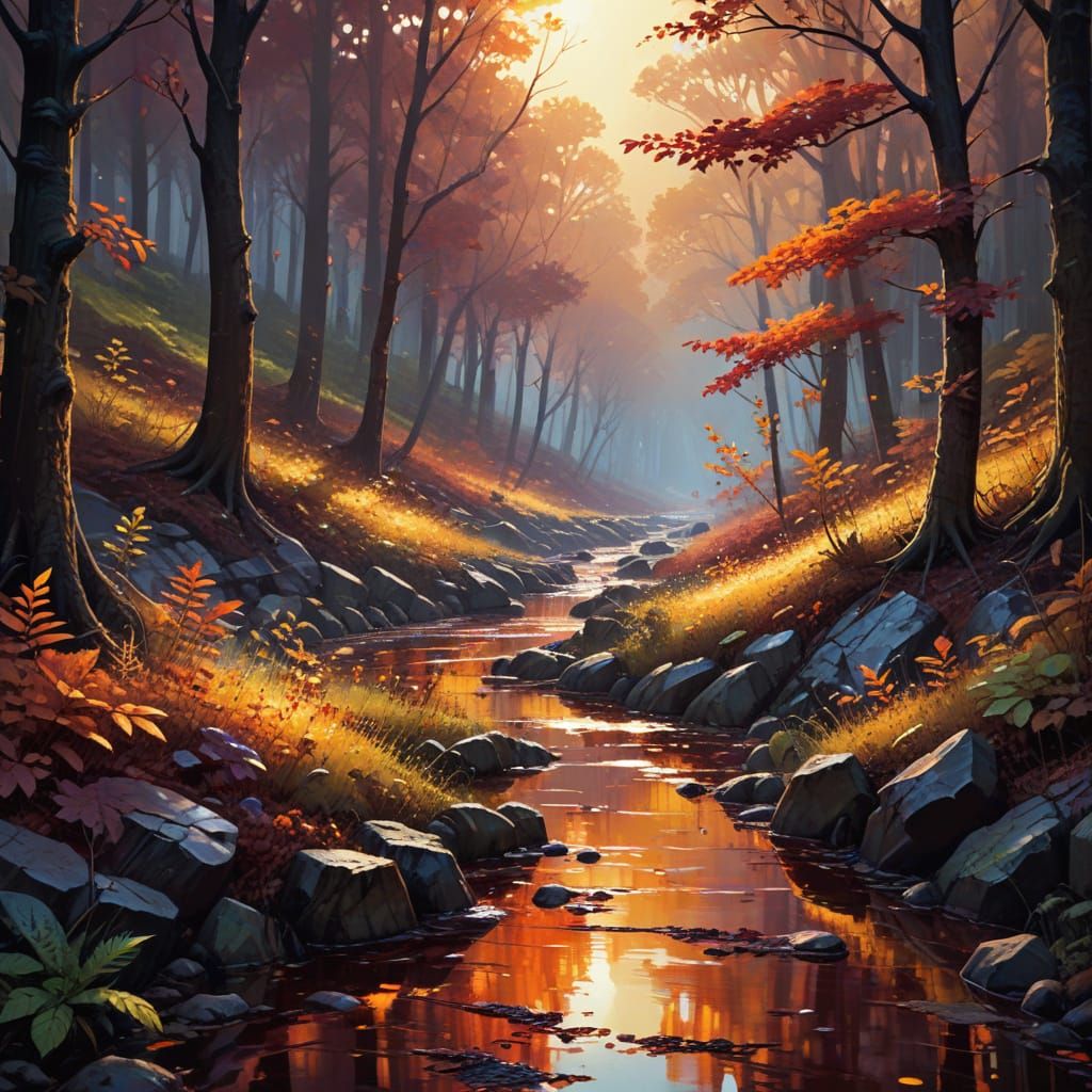 Autumn Forest Sunlight in Graffiti Art Style