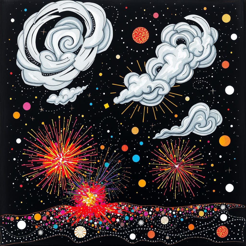 Vibrant Fireworks Explode in a Psychedelic Dream Scene