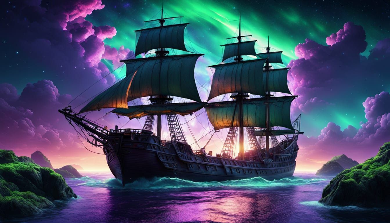 Old Sailing Ship in Fissure: Fantasy Art