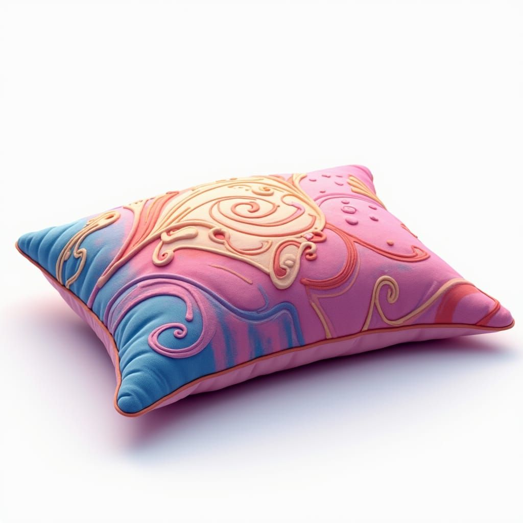 Vibrant Pillow with Swirling Patterns in Cartoon Style