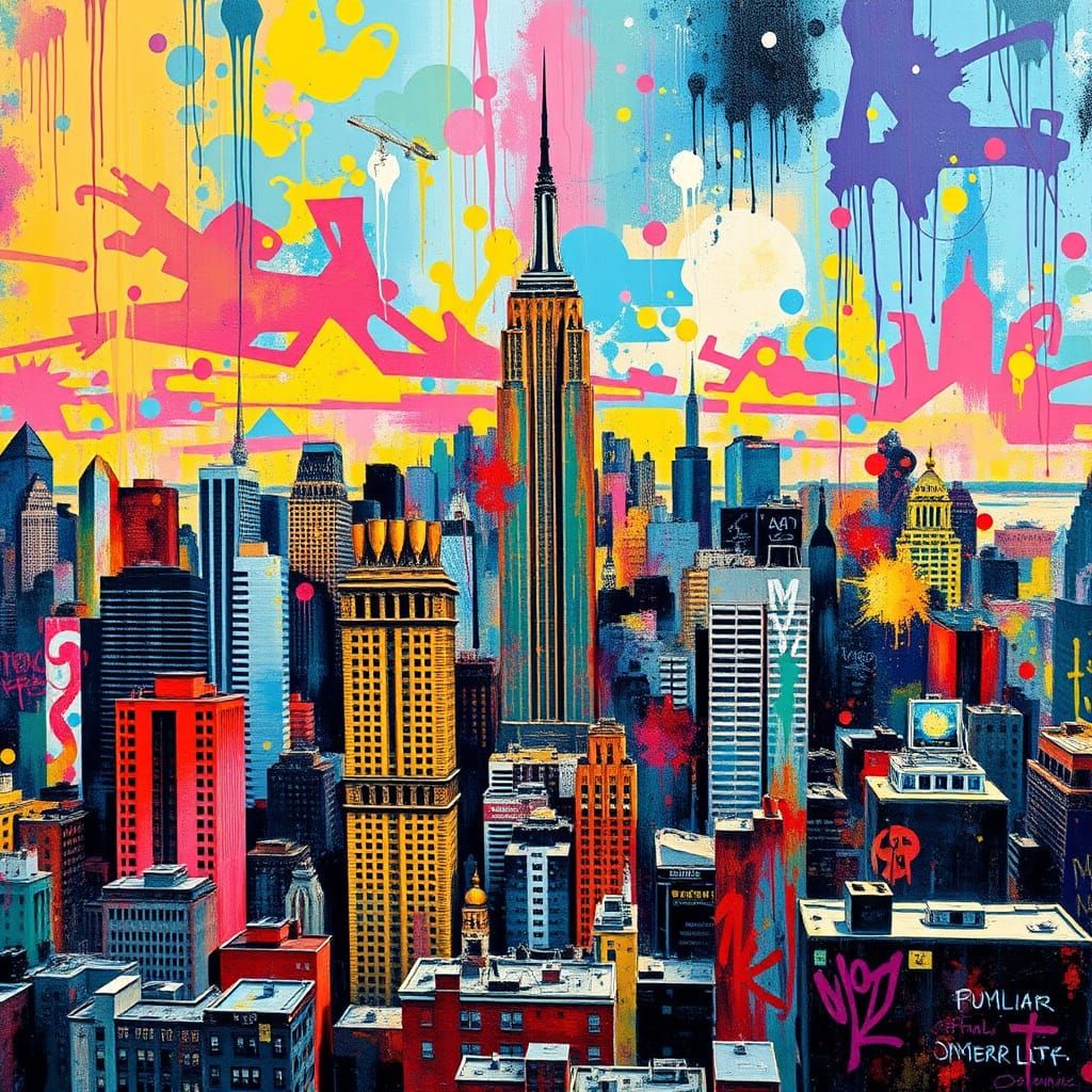 Vibrant NYC Skyline in Splendid Graffiti Art Style