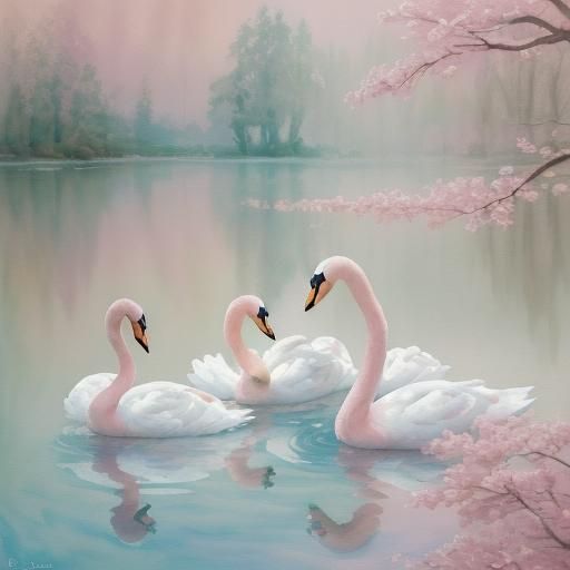 Swan Lake in Pastel Pink Gouache Style