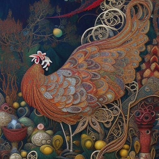 Fantastical Chicken in a Box Illustration