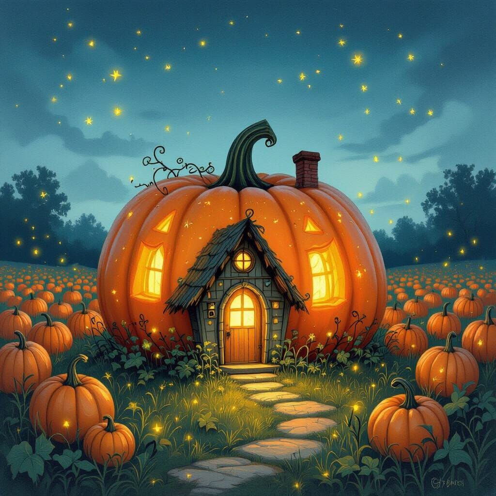 Bioluminescent Pumpkin Patch Fairy Tale Hut