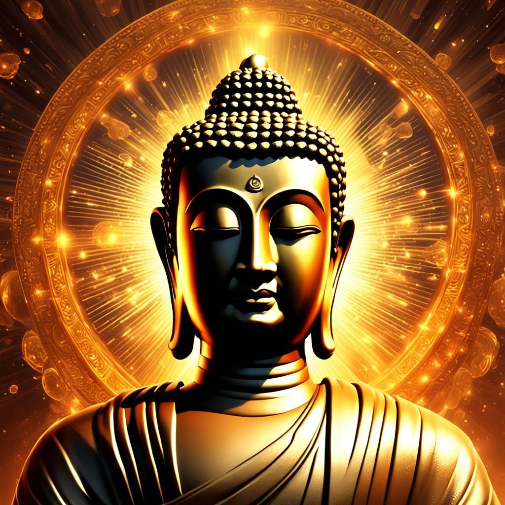 Golden Buddha Portrait in 3D Digital Art Style