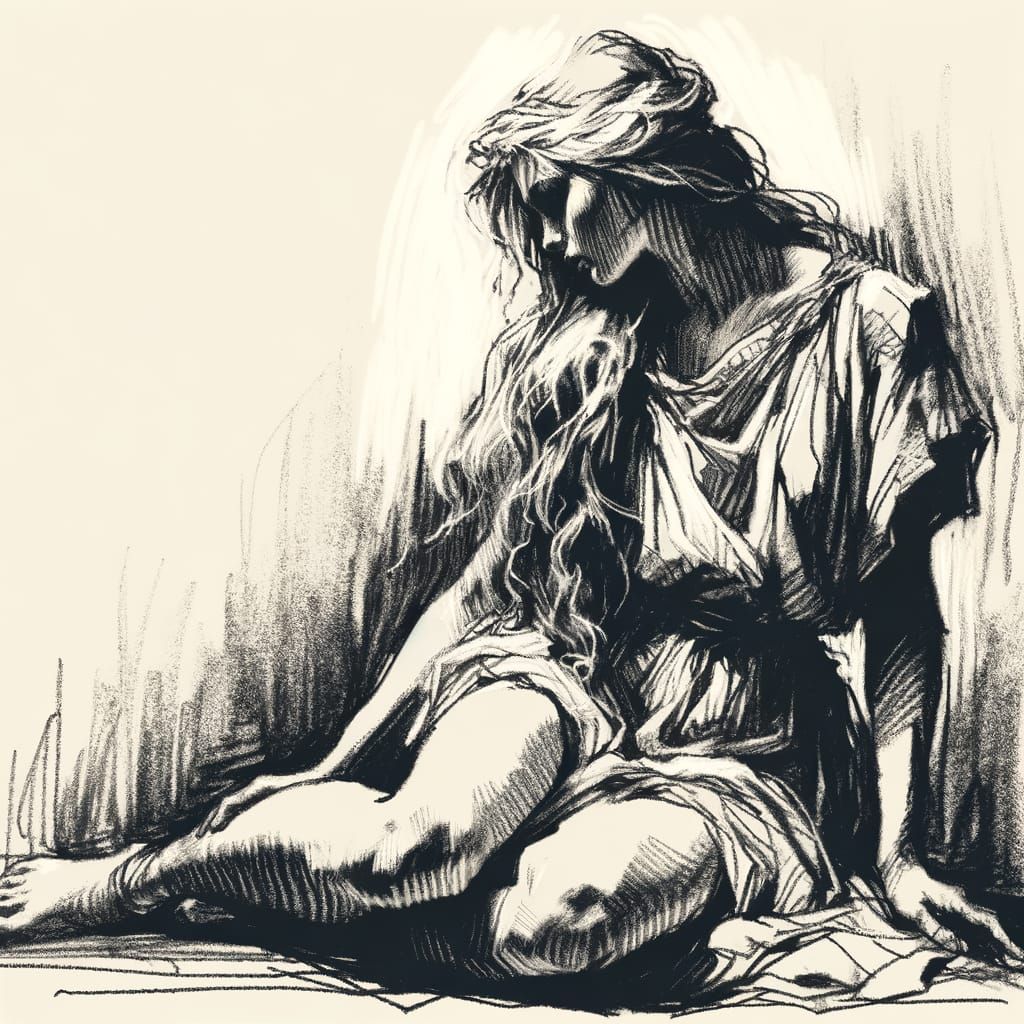 Norse Goddess in Charcoal Sketch Style