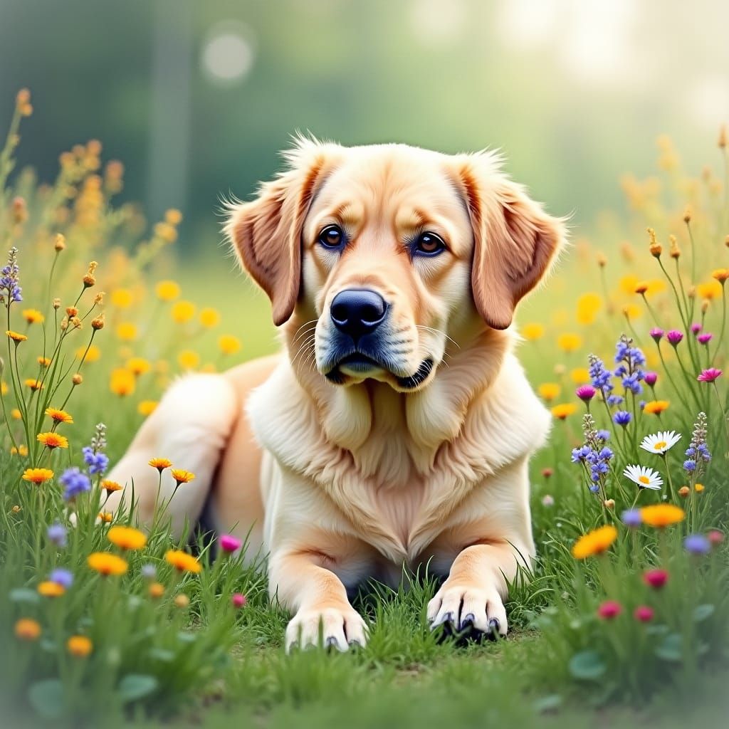 Labrador Retriever in Impressionist Meadow