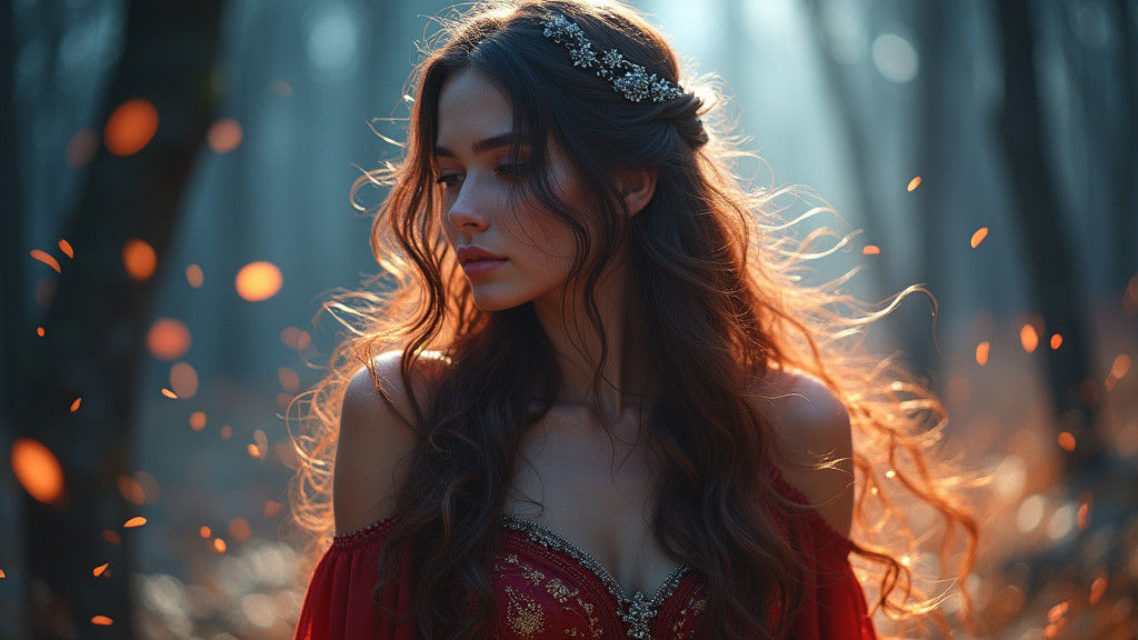 Enchanting Medieval Lady with Magical Hair