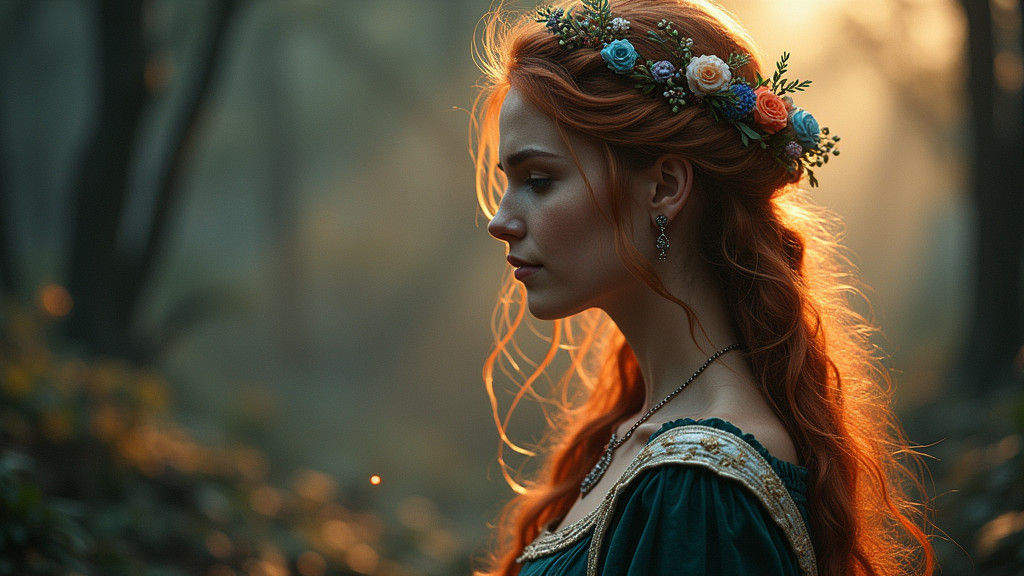 Enchanting Medieval Lady with Magical Hair